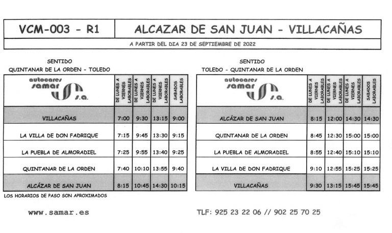 Nuevos horarios de autobus a Alcázar y Toledo - Ayuntamiento de la